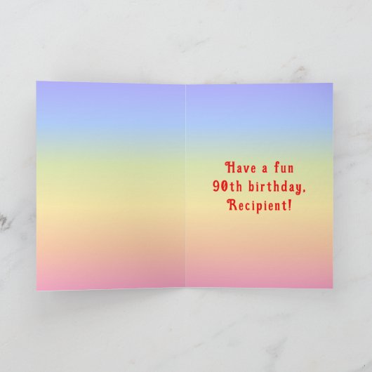 90誕生日—おもしろいケーキ&ろうそく、名前をカスタムする付き カード (内部)
