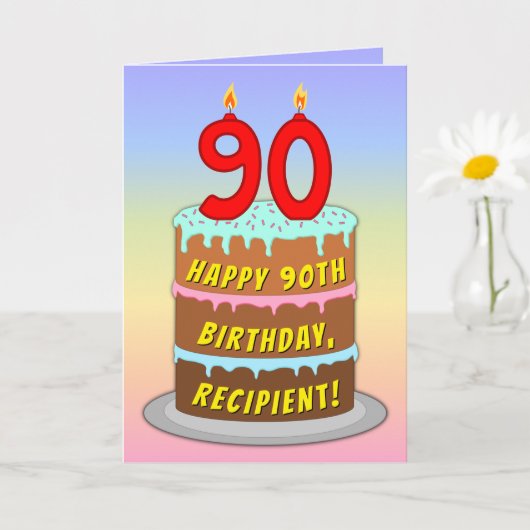90誕生日—おもしろいケーキ&ろうそく、名前をカスタムする付き カード (小さな植物)