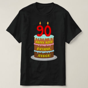 90誕生日—おもしろいケーキ&ろうそく、名前をカスタムする付き Tシャツ