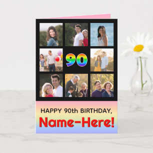 90誕生日:おもしろいレインボー#,カスタム写真+名前 カード