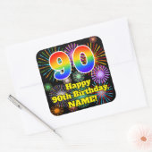 90誕生日:おもしろい花火ルック、虹# 90 スクエアシール (封筒)