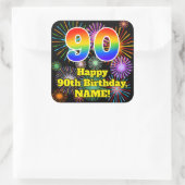 90誕生日:おもしろい花火ルック、虹# 90 スクエアシール (バッグ)