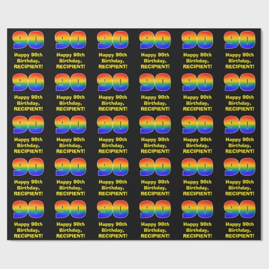 90誕生日:おもしろい、カラフルレインボーインスパイア# 90 ラッピングペーパー (フラット)