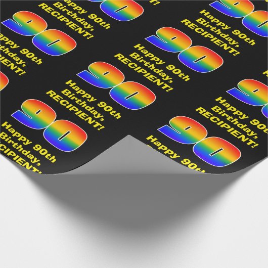 90誕生日:おもしろい、カラフルレインボーインスパイア# 90 ラッピングペーパー (角)