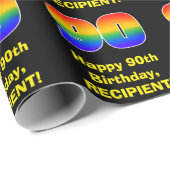 90誕生日:おもしろい、カラフルレインボーインスパイア# 90 ラッピングペーパー (ロールコーナー)