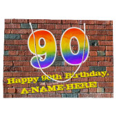 90誕生日:おもしろい、グラフィインスパイアティ・レインボー# 90 ラージペーパーバッグ (裏面)