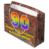 90誕生日:おもしろい、グラフィインスパイアティ・レインボー# 90 ラージペーパーバッグ (裏面アングル)