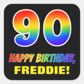 90誕生日:はっきりした,おもしろい,シンプル虹, 90 スクエアシール (正面)