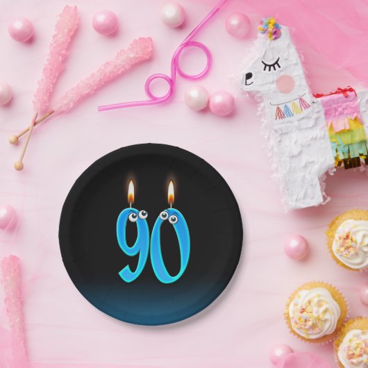 90誕生日（ろうそく火の付いた） ペーパープレート (パーティー)
