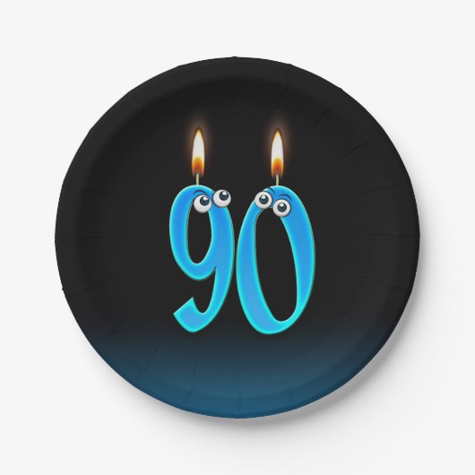 90誕生日（ろうそく火の付いた） ペーパープレート (正面)