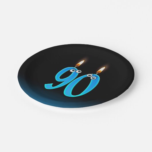 90誕生日（ろうそく火の付いた） ペーパープレート (アングル)