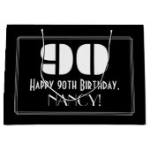 90誕生日～アールデコインスパイア見る"90" +名前 ラージペーパーバッグ (正面)