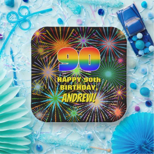 90誕生日:カラフルおもしろい祝賀花火 ペーパープレート (パーティー)