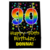 90誕生日:カラフルスターズパターン&レインボー90 ミディアムペーパーバッグ (裏面)