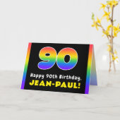 90誕生日:カラフルレインボー# 90、名前をカスタムする カード (黄色い花)