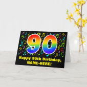 90誕生日:カラフルMusic Symbols & Rainbow 90 カード (黄色い花)