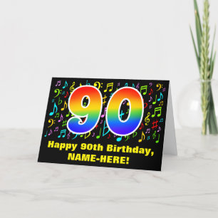 90誕生日:カラフルMusic Symbols & Rainbow 90 カード