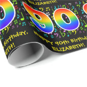 90誕生日:カラフルMusic Symbols, Rainbow 90 ラッピングペーパー (ロールコーナー)