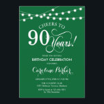 90誕生日 – グリーンホワイト 招待状<br><div class="desc">90番目の誕生日招待状。エメラルドエレガントフォレストグリーンと白のデザインフェアリーの文字列ライトとスクリプトフォント。応援90年。どんなパーソナライズされた時代にも入る！メッセージもしの詳細なカスタマイズが必要。</div>
