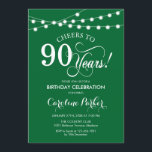 90誕生日 – グリーンホワイト 招待状<br><div class="desc">90番目の誕生日招待状。エメラルドエレガントフォレストグリーンと白のデザインフェアリーの文字列ライトとスクリプトフォント。応援90年。どんなパーソナライズされた時代にも入る！メッセージもしの詳細なカスタマイズが必要。</div>