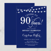 90誕生日 – ネイビーブルーホワイト 招待状 (正面/裏面)