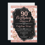 90誕生日-バラ金ゴールドと白ストライプ 招待状<br><div class="desc">第90回バースデーパーティーへの招待。バラエレガント金ゴールド白と黒のデザインとフェイクグリッター。機能スタイリッシュストライプ、赤面ピンクのバラ、スクリプトのフォントと紙吹雪。グラムマイルストーンバイデイお祝いに最適。</div>