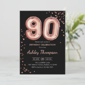 90誕生日-バラ金ゴールドバルーン黒 招待状 (スタンド正面)