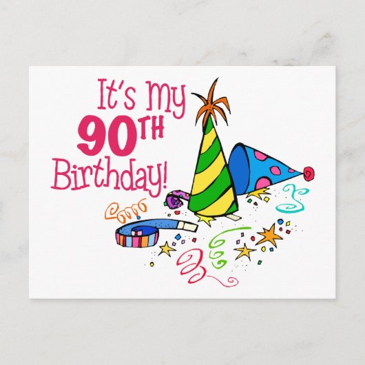 90誕生日(パーティー帽子) ポストカード (正面)