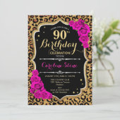 90誕生日 – ピンクローゼズヒョウ印刷 招待状 (スタンド正面)