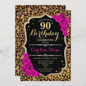 90誕生日 – ピンクローゼズヒョウ印刷 招待状 (正面/裏面)
