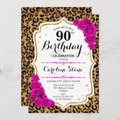 90誕生日 – ピンク金ゴールドLeopard Print 招待状