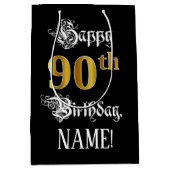 90誕生日～ファンシースクリプト；フェイク金ゴールド検索；名前 ミディアムペーパーバッグ (正面)