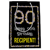 90誕生日:フローラ花数名前をカスタムする ミディアムペーパーバッグ (正面)