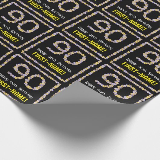 90誕生日:フローラ花数名前をカスタムする ラッピングペーパー (角)