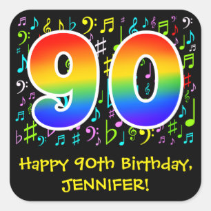 90誕生日:ミュージカラフルックシンボル、レインボー90 スクエアシール