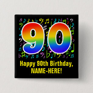 90誕生日:ミュージカラフルックシンボル、レインボー90 缶バッジ