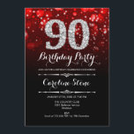 90誕生日 – レッドブラックシルバー 招待状<br><div class="desc">90番目の誕生日招待状。赤エレガント白黒デザインとフェイクグリッター銀大人の誕生日。ダイヤモンドとスクリプトフォントを特徴とする男性または女性の日招待状。誕生日パーティスタイリッシュに最適。メッセージもしの詳細なカスタマイズが必要。</div>