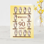 90誕生日、奇妙なフクロウ カード (黄色い花)