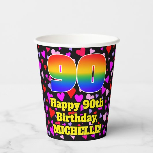 90誕生日:愛するハートパターン, Rainbow 90 紙コップ (裏面)