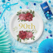 90誕生日，赤エレガントヴィンテージバラ,カスタム ペーパープレート (パーティー)