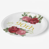 90誕生日，赤エレガントヴィンテージバラ,カスタム ペーパープレート (アングル)