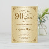 90誕生日-金ゴールドダマスク 招待状 (スタンド正面)