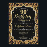90誕生日- Leopard Print 招待状<br><div class="desc">90番目の誕生日招待状。エレガント白黒デザインとフェイクグリッター金ゴールド。ヒョウのチーターアニマルプリントとスクリプトフォントを特長。エレガントな誕生日パーティーに最適。どんなパーソナライズされた年にも入れる！メッセージもしの詳細なカスタマイズが必要。</div>
