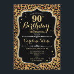 90誕生日- Leopard Print 招待状<br><div class="desc">90番目の誕生日招待状。エレガント白黒デザインとフェイクグリッター金ゴールド。ヒョウのチーターアニマルプリントとスクリプトフォントを特長。エレガントな誕生日パーティーに最適。どんなパーソナライズされた年にも入れる！メッセージもしの詳細なカスタマイズが必要。</div>