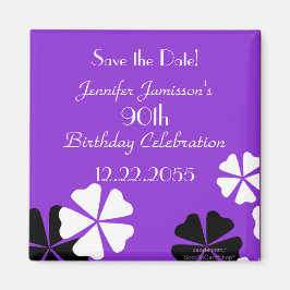 90誕生日Save the Date Purpleフローラマグネット マグネット