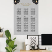 90黒と金ゴールドのフローラ結婚の座席表 ポスター (ホームオフィス)