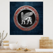 [900]アッシリア翼ライオン – シルバーラマス ポスター (キッチン)