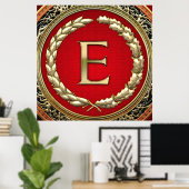 [900] "E"金ゴールドヴィンテージモノグラム ポスター (ホームオフィス)