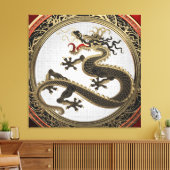 [901]ブラック&金ゴールド聖なる東龍 キャンバスプリント (インサイチュ (リビング))