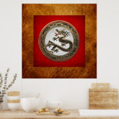 [901]ブラック&金ゴールド聖なる東龍 ポスター (キッチン)